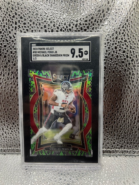 Michael Penix, Jr. 2024 Panini Select Green and Black Snakeskin Prizm 1/2 SGC 9.5