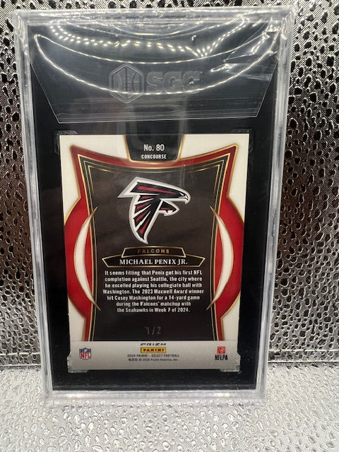 Michael Penix, Jr. 2024 Panini Select Green and Black Snakeskin Prizm 1/2 SGC 9.5