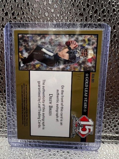 Drew Brees Leaf 15th Anniversary Gold Vinyl Auto 1/1