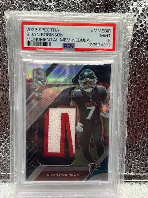 Bijan Robinson Panini Spectra Rookie Monumental Memorabilia Nebula 1/2 PSA 9