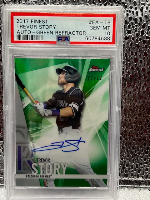 Trevor Story 2017 Topps Finest Auto Green Refractor 12/99 PSA 10