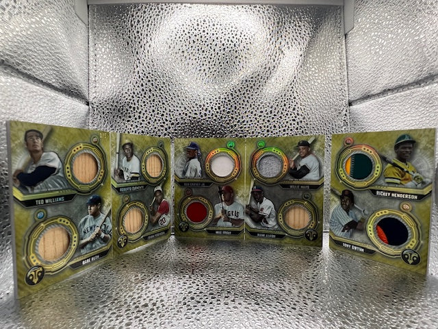 Topps Triple Threads Griffey/Williams/Mays/Clemente/Henderson/Trout/Ruth/Aaron/Robinson/Gwynn Leaf Game-Used Memorabilia 3/5