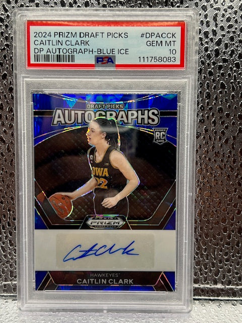 Caitlin Clark 2024 Prizm Draft Picks Autographs Blue Ice PSA 10 3/75