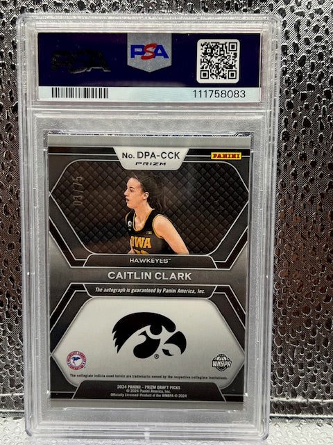 Caitlin Clark 2024 Prizm Draft Picks Autographs Blue Ice PSA 10 3/75