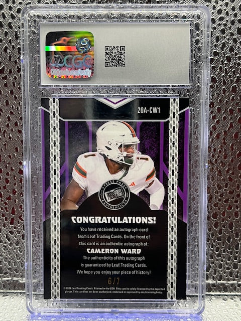 Cameron Ward 2024 Leaf Collective Autographs Purple Shimmer Auto 6/7 CGC 10