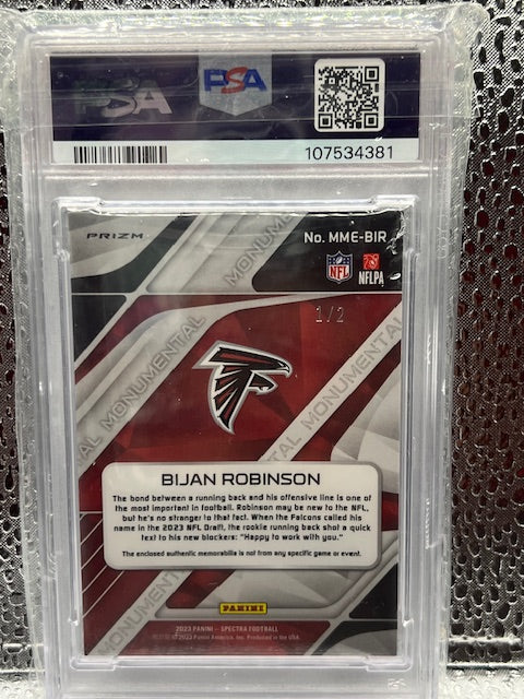 Bijan Robinson Panini Spectra Rookie Monumental Memorabilia Nebula 1/2 PSA 9